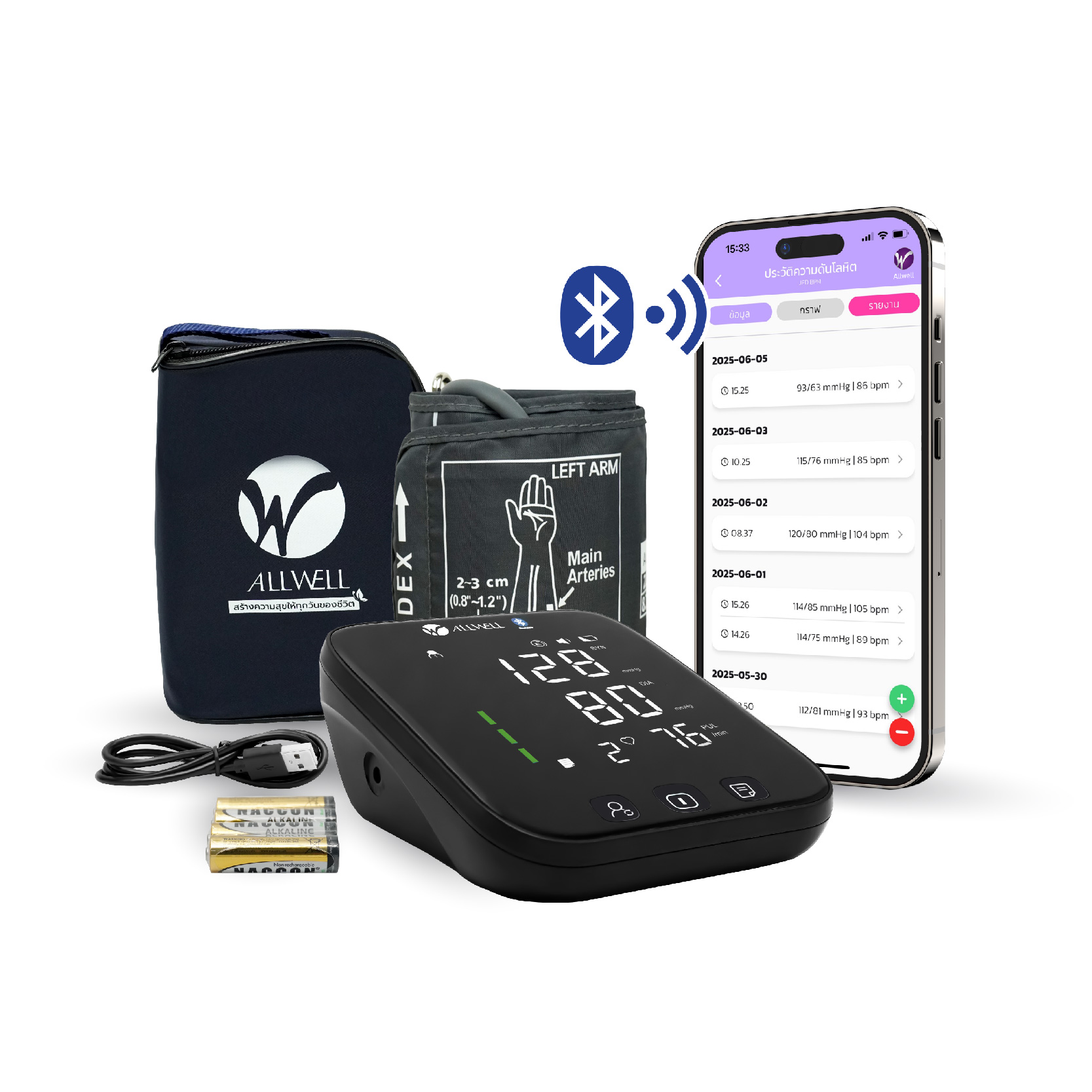  เครื่องวัดความดัน ALLWELL  เชื่อมต่อ App ภาษาไทย ระบบเสียงพูดภาษาไทย เครื่องวัดความดันโลหิต รุ่น JPD-HA101_0